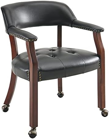 LEEMTORIG Dining Chairs with Casters and Arms, Accent Kitchen Table Chairs with Wheels, Roller Poker Table Chairs, Wooden Game Table Chairs, Captains Chair, Cherry Legs & Black SY-1533-BK
