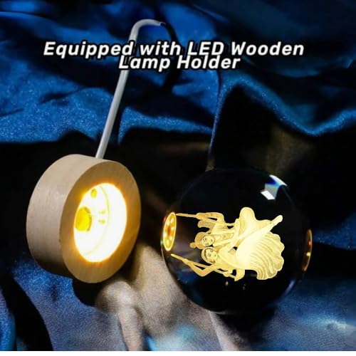 Image of Radha Krishna 3D Crystal Ball Night Light with LED Wooden Stand - Glass Sphere Aquarium Style Lamp for Room Decor & Unique Gifts