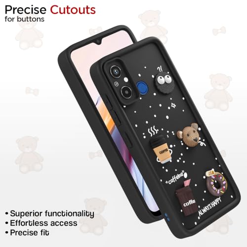 Image of Outlouders Back Cover for Redmi 12C 4G | 3D Cartoon Bear Cute Fun Silicone Full Body Protection Bumper Case (Black)