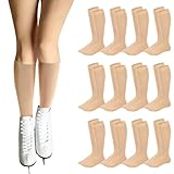 Toulite 12 Pairs Figure Skating Socks for Women Men Kids Ice Skating Socks Solid Color Roller Skate Socks, Nude, One size