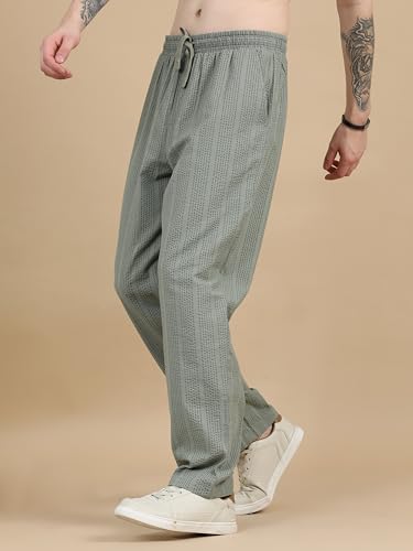 Image of StitchX Men's Airport Look Textured Seersucker Cotton Jogger Trousers S-4XL