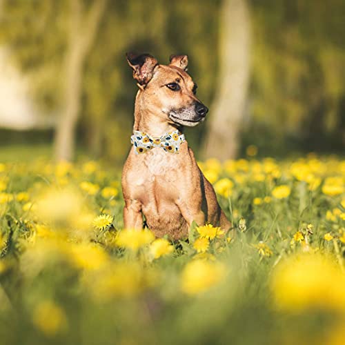 Image of Elegant little tail Sunflower Print Dog Collar, Girl Dog Collar with Bow Adjustable Soft Bow tie Dog Collars for X-Large Dogs