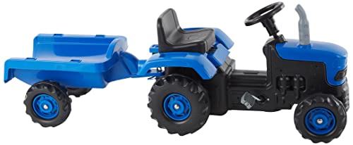 Tracteur à pédales et remorque Dolu jeu de plein air bleu de jardin