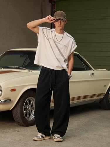 Image of Mens Baggy Sweatpants Wide Leg Casual Elastic Waist Drawstring Athletic Loose Jogger Fall Sweat Pants with Pockets