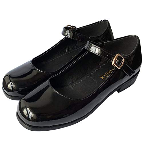 LUXMAX Womens Patent Leather Mary Jane Flats Square Toe Pumps