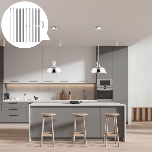 Image of M10 Threaded Extension Poles, 5 PCS 12-inch & 10 PCS 6-inch Lighting Fixture Downrods Stems & 180 Degrees Sloped Ceiling Adapter Kits for Pendant Light, Island Lighting, Chandeliers (Chrome)