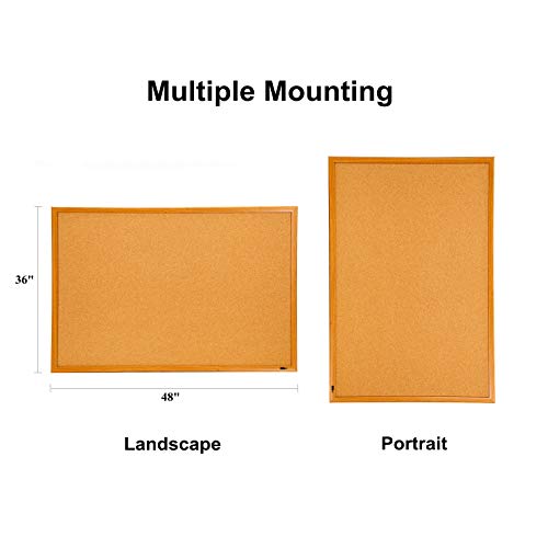 Innovart Cork Bulletin Board 48" X 36" With 40 Push Pins, Corkboard With Oak Wood Frame, Cork Notice Board For Home, Office, School #TOP1
