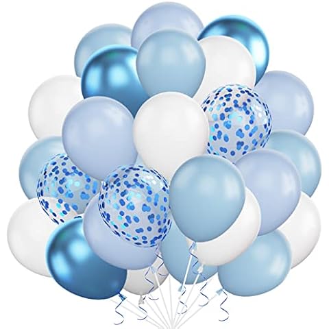 Blue Balloons, 30 Pcs Haze blue Balloons, White Balloons, Light blue glitter Balloons, Macaron Blue Balloons, Blue and White Balloons, Birthday Party Decorations, Party Supplies, Baby Shower Cover