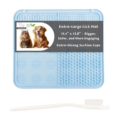 EKDOOMONG Lick Mat for Dogs & Cats,16"x14" Large Silicone Pet Feeder with Strong Suction Cups, BPA-Free Slow Treat Dispenser for Bath, Crate & Freezer,Puppies & Medium Breeds -Blue Cover