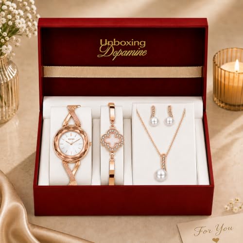 Image of Signature Edit Watch & Jewelry Set for Women | Women's Watch & Jewelry Gift Set, Rose Gold Watch with Bracelet, Necklace & Earrings