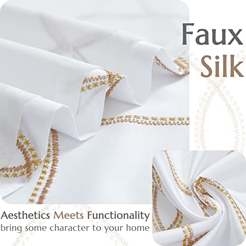 Jinchan White Curtains Embroidered Curtains For Living Room 96 Inch Long Faux Silk Lined Curtains Taupe And Gold Wavy Pattern Drapes Light Filtering Curtains Rod Pocket Window Curtain Set 2 Panels #TOP5