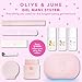Olive & June Bestsellers Gel Polish Set | UV LED Nail Lamp Needed | Includes 6 Shades (HD, KMC, Pink Goldfish, Icing Is The Best Part, Prom, XOXO) + Gel Top Coat & Base Coat & Peel-Off Base HEMA-Free
