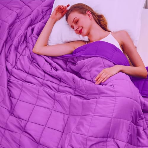 BETU Purple Weighted Blanket 15lbs, 48"x72", Twin Size Cooling Heavy Blanket for 120-160lbs, Weighted Comforter