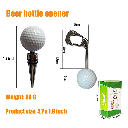 Golf Ball Wine Stoppers, Golf Ball Opener Beverage Bottle Stoppers Set Of 2, Wine Top Decoration, Ideal Gift For Wine Golf Lover, Keeps Wine Fresh Effectively (Silver - Stopper & Opener) #TOP1