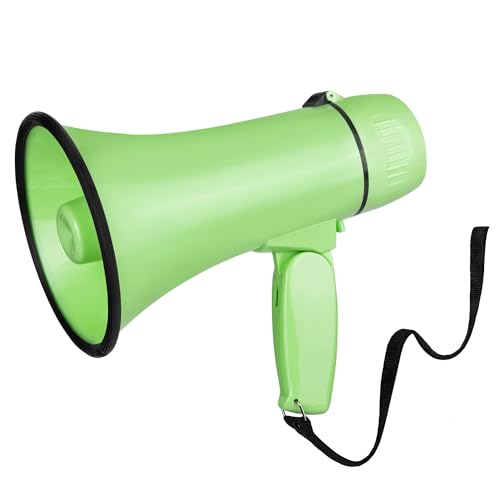Portable Megaphone 20 Watt Power Megaphone Speaker Bullhorn Voice and Siren/Alarm Modes with Volume Control and Strap (Light Green)