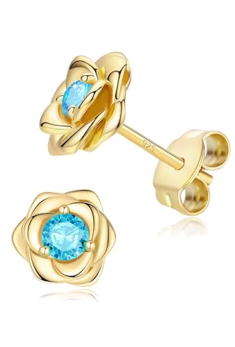 14K Gold Plated 925 Sterling Silver Post Rose Flower...