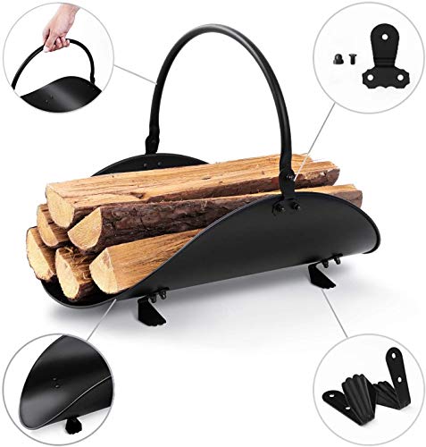 AMAGABELI GARDEN & HOME Fireplace Log Holder Indoor Firewood Basket Holder Carrier Metal Wood Rack for Fire Wood Outdoor Storage Organizer - Thumbnail 4