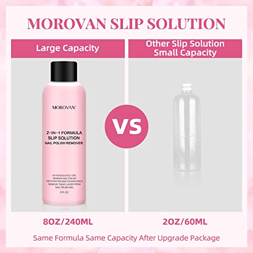 Morovan 2 In 1 Formula(Slip Solution For Poly Gel Nails+Nail Cleanser For Nail Polish) 8Oz Lint-Free Poly Gel Slip Solution Extension Nail Liquid Slip Solution #TOP5