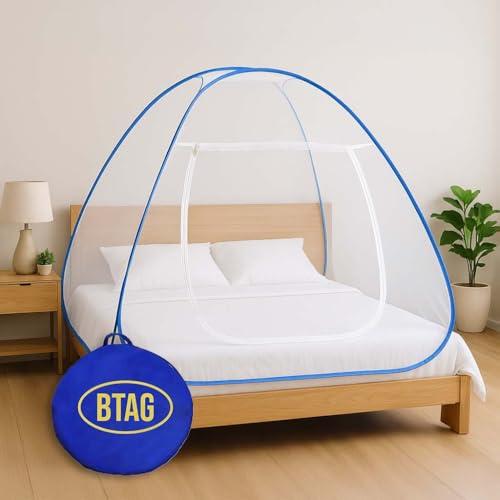 Image of BTAG Mosquito Net for Single Bed, 6 Feet x 4 Feet | Premium Machardani, Tent-Style Foldable Design, Strong & Durable, Corrosion Resistant Insect Protection for Home Use. (6x4 Blue)