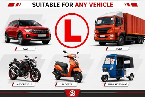 Image of Redluv Vinyl Reflective L Glass Sticker for Learning Drivers | Waterproof Car Board Sticker | Easily Removable, 15cm x 15cm, 2-Pack