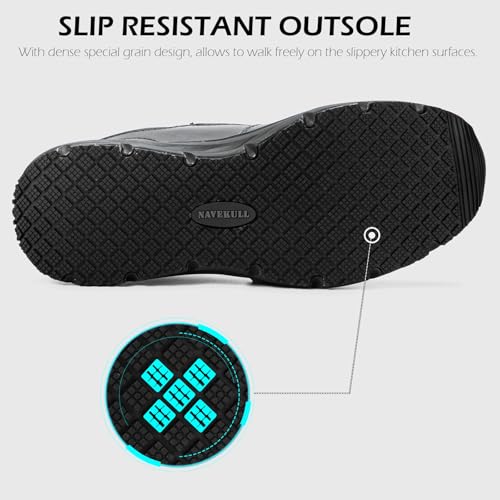Image of NAVEKULL Men's Non Slip Food Service Shoes Water Resistant Kitchen Restaurant Chef Slip Resistant Work Shoes Black Leather