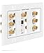 Fosmon HD8006 3-Gang 7.1 Surround Distribution Home Theater Gold Plated Copper Banana Binding Post Coupler Type Wall Plate for 7 Speakers, 1 RCA Jack for Subwoofer & 1 HDMI Port