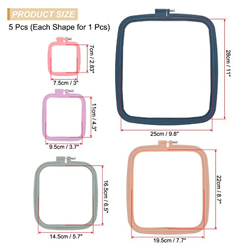 Patikil 5 Pieces Embroidery Hoops Square Cross Stitch Hoops Frames Abs Plastic Embroidery Hoops Diy Sewing Tools For Art Craft #TOP1