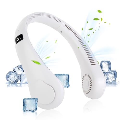 GALAXYER Neck Fan, Portable Hanging Bladeless Cooling Fan with 360° Airflow and 5 Speeds, White USB Rechargeable Wearable Fan for Indoor Outdoor Travel Sports