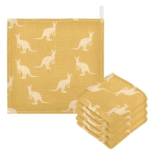 Image of vvfelixl Kangaroo Australia Animals Baby Burp Cloths Baby Muslin Washcloths for Boys Girls Cotton Baby Face Towel for Newborn Infants Soft and Absorbent 11.8 X 11.8 in, 5 Pack
