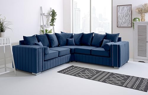 Juego de sofá esquinero de terciopelo de felpa azul de 5 plazas, sofás tapizados para sala de estar, sofás y sofás