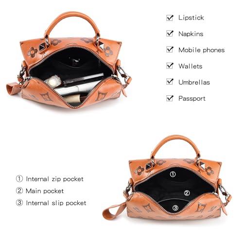 Eslcorri Women Retro Floral Embossed Tote Handbag PU Leather Top-Handle Satchel Purse Designer Crossbody Shoulder Hobo Bag4