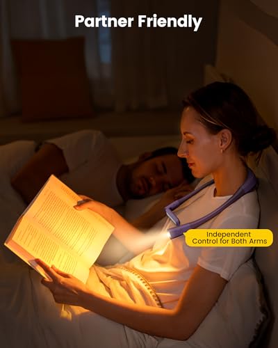 Image of Glocusent Bendable Neck Light, 100 Hours Reading Light for Book Lover Gifts | Hands-Free, Knitting, Crafting, Repairing, 5-Color, Stepless Dimming, Ergonomic, Rechargeable, Eye Care, Sleep Aid, Traveling