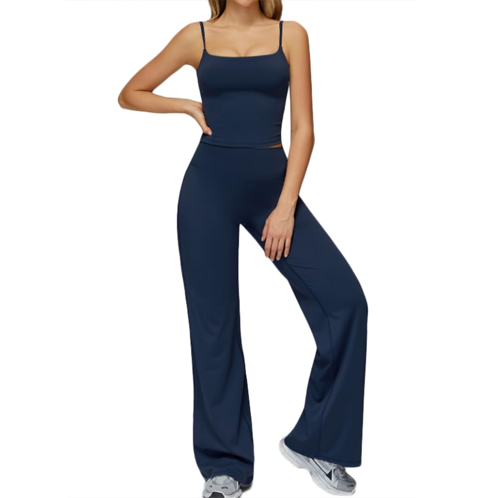 JPXJGT Women's High-waist Flare Legging Compression tank Top Road Bike Cycling (Size:S,Color:Dark Blue)