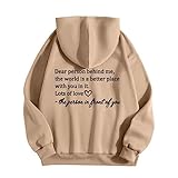 FOCLMP Dear Person Behind Me Hoodie Sweatshirts Letter Pullover Tops Trendy Comfort Sweatshirts Cute Fall Fashion Clothes Sweatshirts for Teen Girls Preppy Khaki 2X
