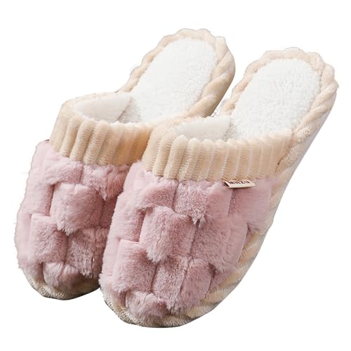 Mujer Peluche Hogar Zapatillas Acogedoras Dormitorio Pantuflas Pelusa Casa Interior Exterior Pantuflas Zapatillas D-917 Pink 5.5