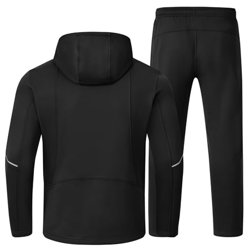 BGOWATU Men's Fleece Lined Tracksuits Set Jacket Hoodie Sweatsuit Running Sport Pants Outfits for Men with Zipper Pockets Black S