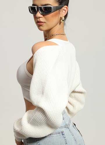Navneet Women Knit Bolero Shoulder Shrug Sweater Long Sleeve Open Cropped Cardigan3