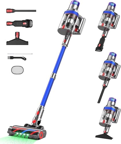 Aspirateur balai sans fil 600W/58Kpa/75 mins, aspirateur sans fil pour la maison, bac à poussière extra large de 2L, aspirateur léger et autonome...