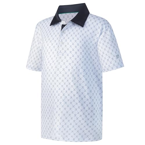 FT FENTENG - Polo à manches courtes pour garçon - Coupe sèche - Extensible - Imprimé amusant - Active - Décontracté - Col - Pour garçon, Club de golf blanc, 14-16 ans