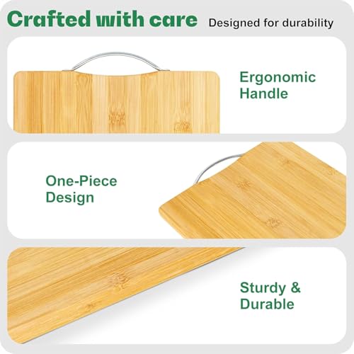 Image of TEKCOOL Bamboo Chopping Board /Vegetable Cutting Board for Kitchen with Metal Handle | Natural Bamboo | Recyclable | Biodegradable (30cm X 20cm):