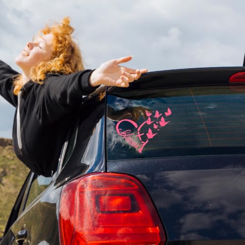 Image of Blessed Cross & Butterfly Heart Decal- 8.6 inchx7.5 inch Inspirational Faith Waterproof Vinyl Sticker for Car, Truck, Window, Bumper, Laptop, Wall (Heart-Pink)