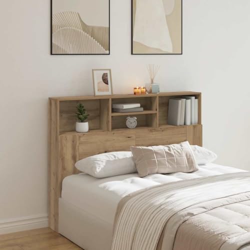 Headboard Cabinet Artisan Oak, 140x19x103.5 cm Wall Mounted Bed Head with Storage, Engineered Wood Queen Bed Headboard for Bedroom Furniture