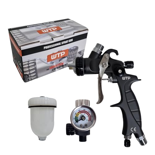 Image of Professional Spray Paint Gun MINI PRO 1.2 HVLP 150cc Plastic Cup - Touch Up Spot Repair Blending Clear Coat Base Color Automotive + Air Regulator