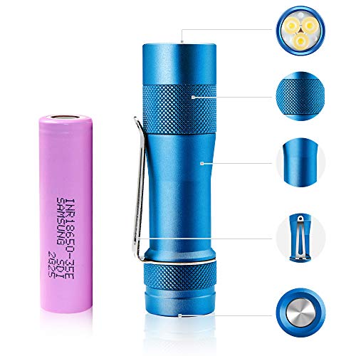 LUMINTOP Rechargeable Tactical LED Flashlight High Power Small Torch 3 CREE LED 2800lms, IP68 Water-proof, Tac Light Lantern with 18650 Battery Cold White, Royalblue FW3A