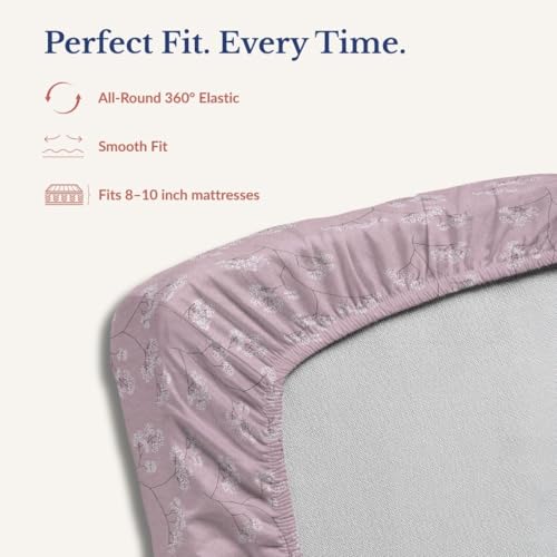 Image of Jaipur Weaves Queen Size Fitted Bedsheet Cotton with Elastic, 100% Pure Cotton Double Bed Fitted Sheet with 2 Pillow Covers, 240 TC,60x78 Inches up to 8-inch Mattress,Floral Design(Pink, Queen Fitted)
