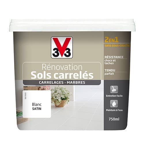 peinture rénovation sols carrelés blanc satiné 0.75 l - V33