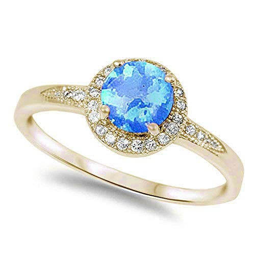 Oxford Diamond Co Created Blue Opal & Cubic Zirconia .925 Sterling Silver Ring Sizes 6