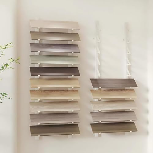 HOFSSI Floor Tile Display Stand, Large Wall-Mounted Ceramic Tiles Sample Rack, 10 Tier Metal Wall Covering Wood Board Display Shelf, Heavy Duty Floating Shelf(White,55.12x8.07in)