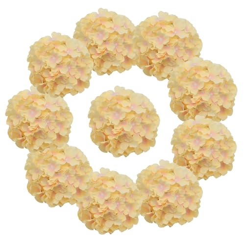 Hydrangea Artificial Flowers, 10Pcs Champagne Hydrangea Head with Stem