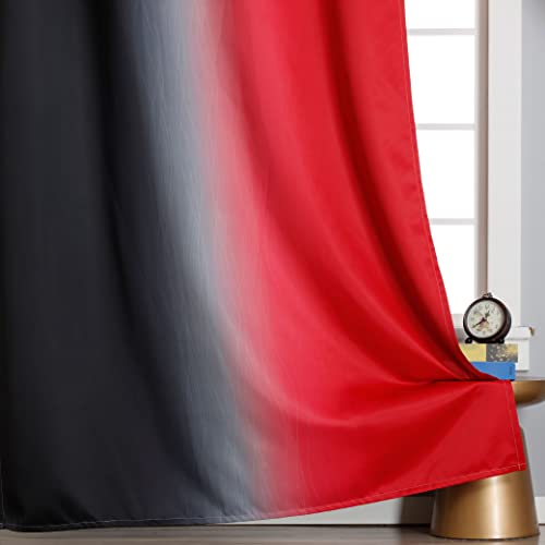 Black And Red Blackout Curtains 84 Inches Long, Ombre 100% Blackout Curtains For Bedroom, Full Light Blocking Thermal Insulated Gradient Grommet Curtains & Drapes For Living Room, 52X84 Inch, 2 Panels #TOP5